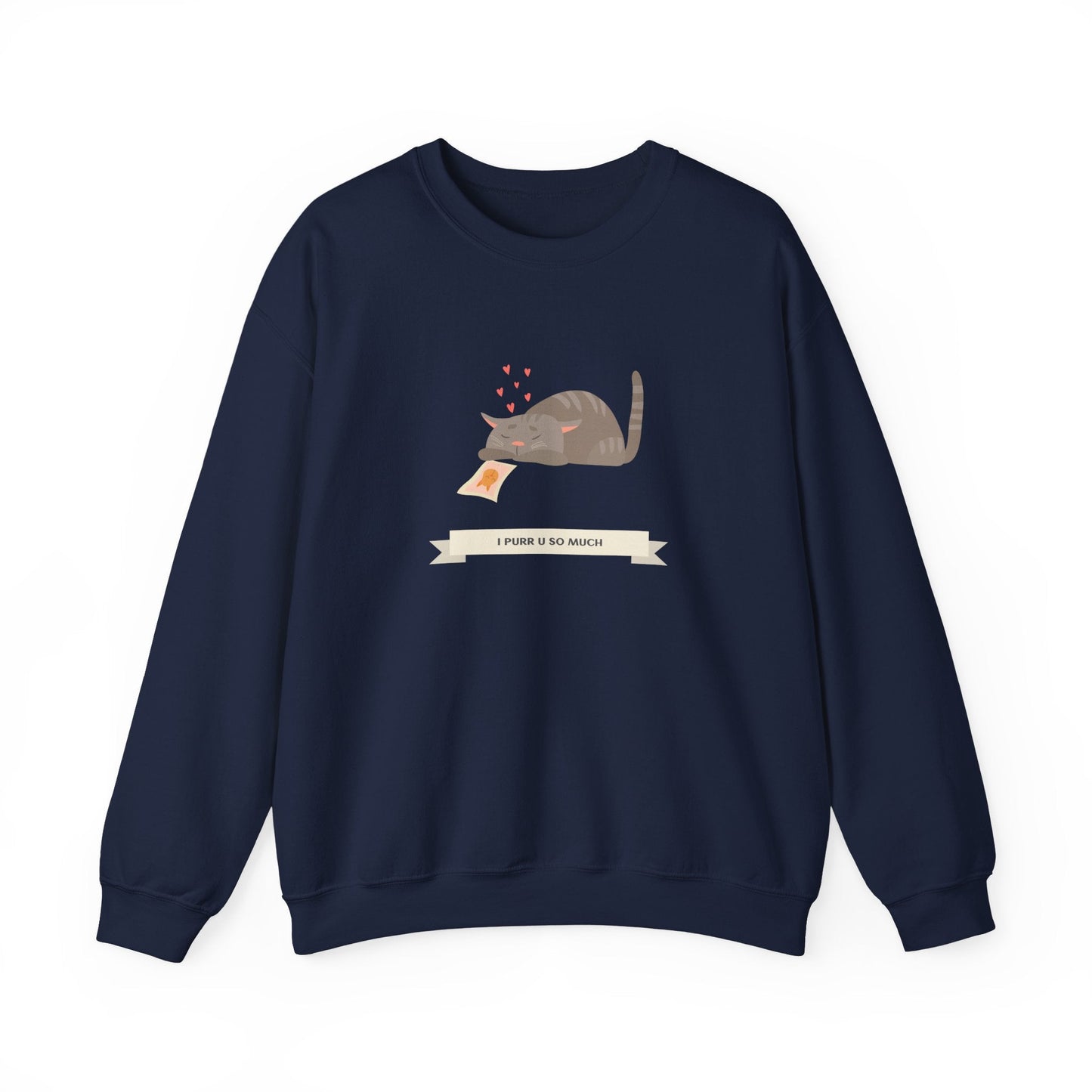 Cat Heart Sweatshirt Unisex 50/50 Cotton Poly Valentine Day Crewneck Gildan 18000