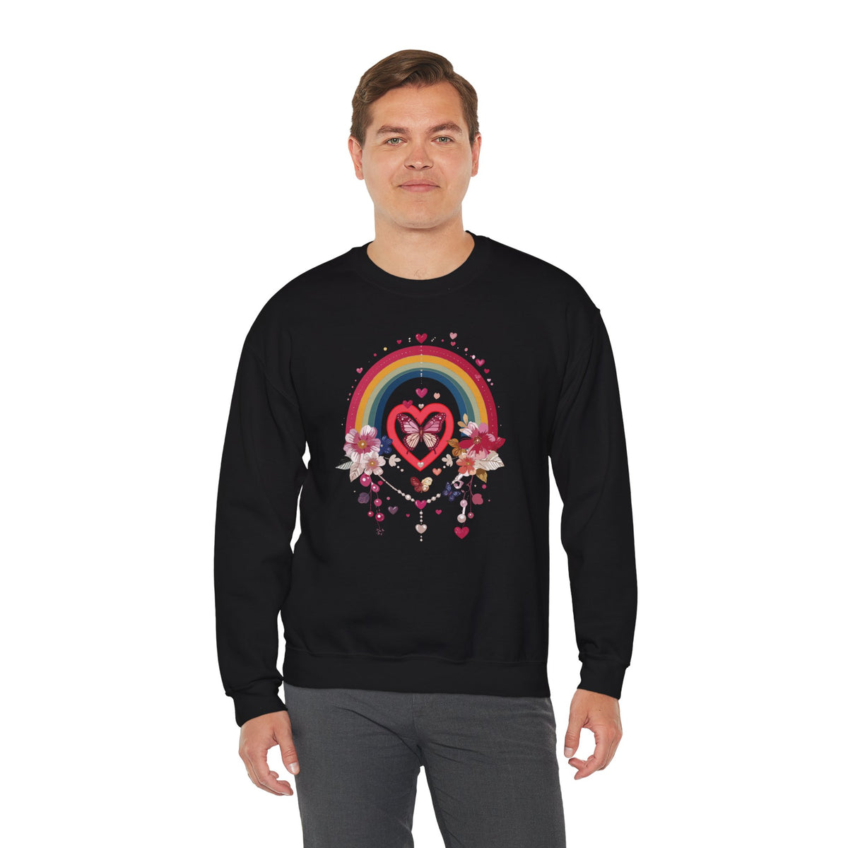 Rainbow Heart Sweatshirt, Floral Heart Sweatshirt, Floral Love Sweatshirt, Valentine's Day Sweatshirt, Rainbow Heart Floral Sweatshirt 113