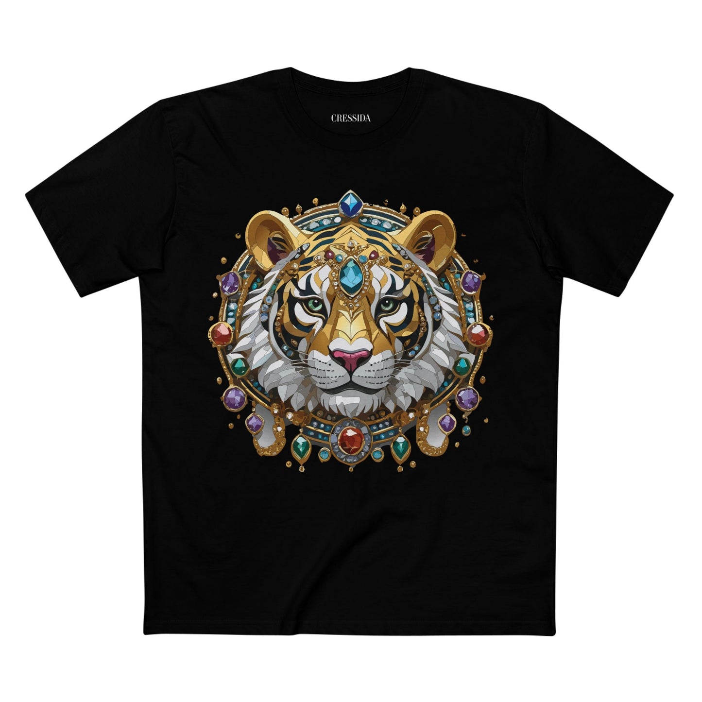 Tiger Graphic Unisex 100 Cotton Tee With Unique Animal Golden Medallion Art Design 52