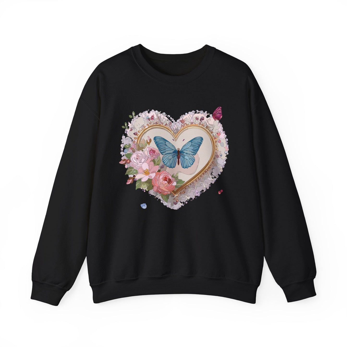 Floral Heart Unisex Crewneck Sweatshirt Valentines Floral Love Gildan 18000 Heavy Blend