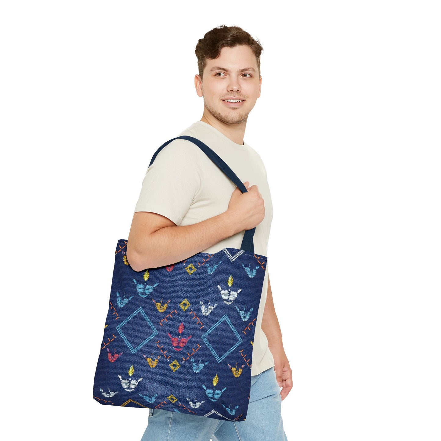 Diwali Graphic Denim Fabric Imitation Print Unisex Canvas Bag Poly Spun 3 Sizes Tote Bag 205-13