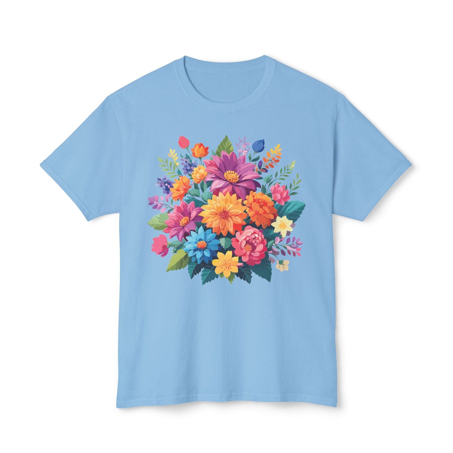 Unisex HD Cotton T Shirt With Floral Art Print Vintage Flowers Tee For Everyday Style