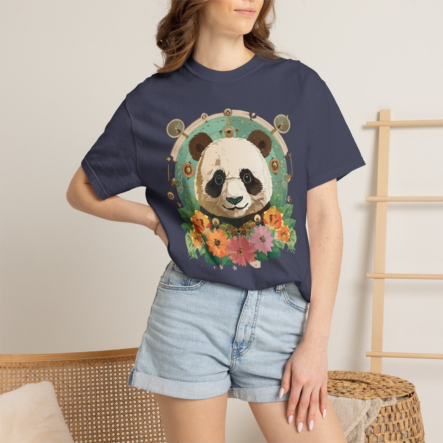 Panda Portrait Graphic T-Shirt Unisex Cotton Floral Animal Art Tee p3