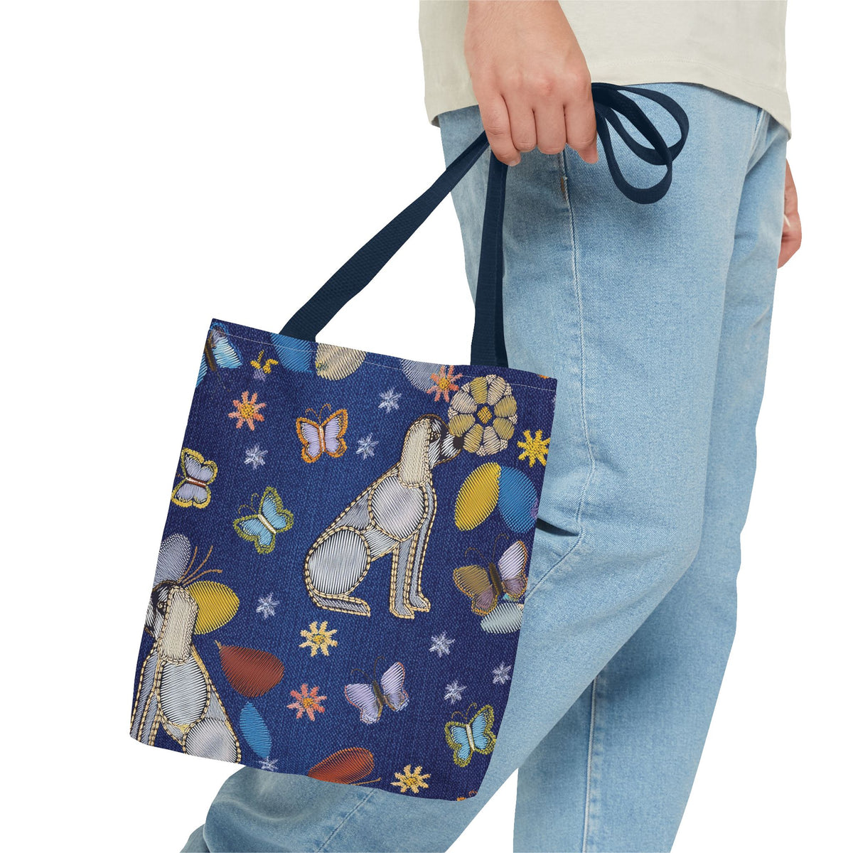 Denim Fabric Imitation Print Unisex Canvas Bag Poly Spun 3 Sizes Tote Bag 191-2