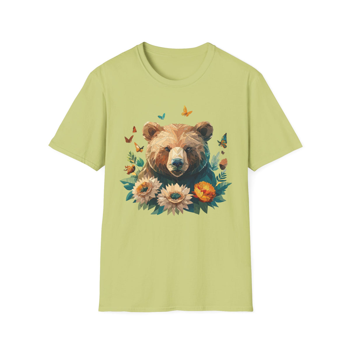 Floral Bear Illustration T-Shirt | Bear with Sunflowers and Butterflies