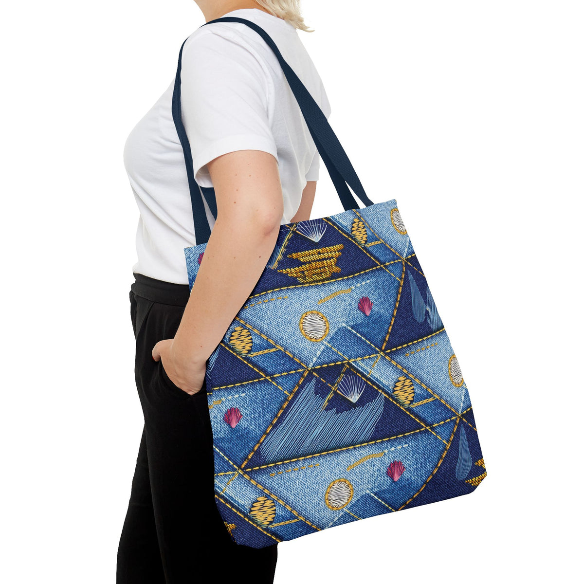Denim Fabric Imitation Print Unisex Canvas Bag Poly Spun 3 Sizes Tote Bag 182-23