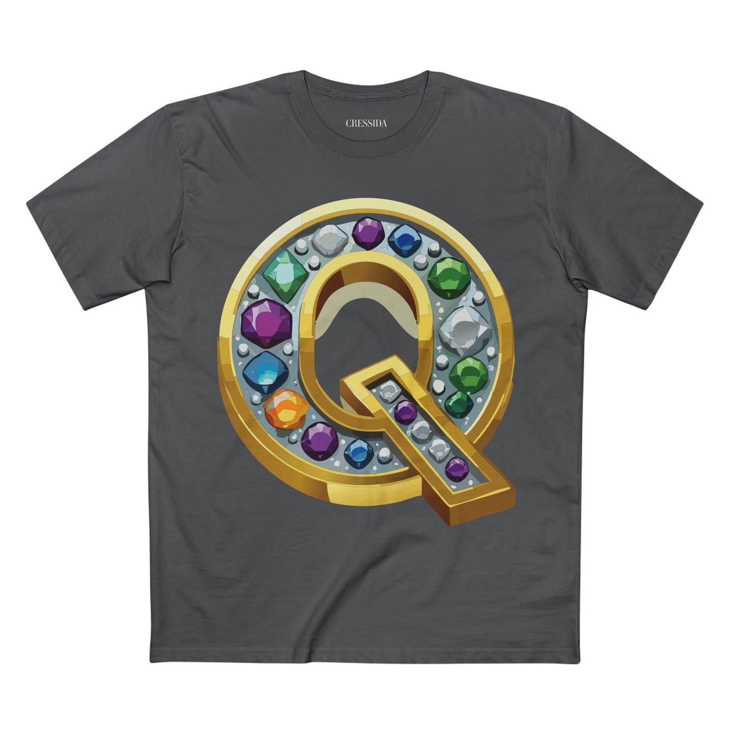 Letter Q Graphic Design Tee Unisex 100 Cotton With Antique Gold Letters Artwork T-Shirt