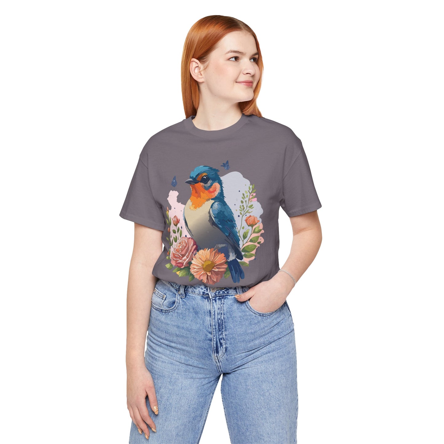 Floral Bird Tee, Animal Shirt, Bird Shirt, Floral Tee, Flower T-shirt, T-Shirt with Animal