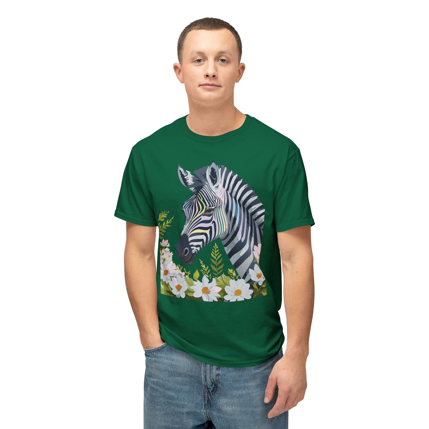 Unisex Zebra Art Design T Shirt With Floral Print HD Cotton Premium USA Made Jersey
