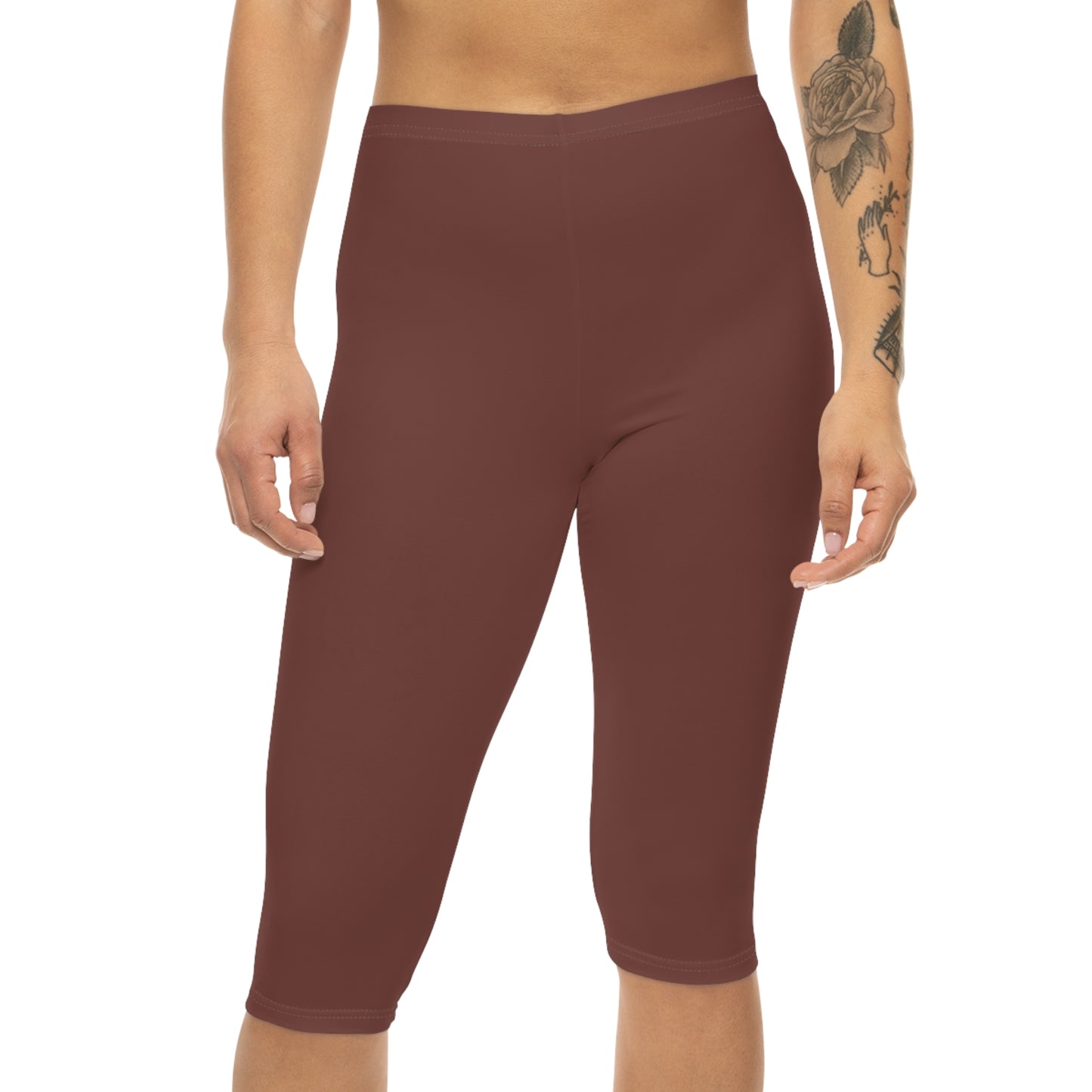 Clay Soil Cooper Color Women's Brushed Suede Poly Span Casual Capri Leggings XS-2XL