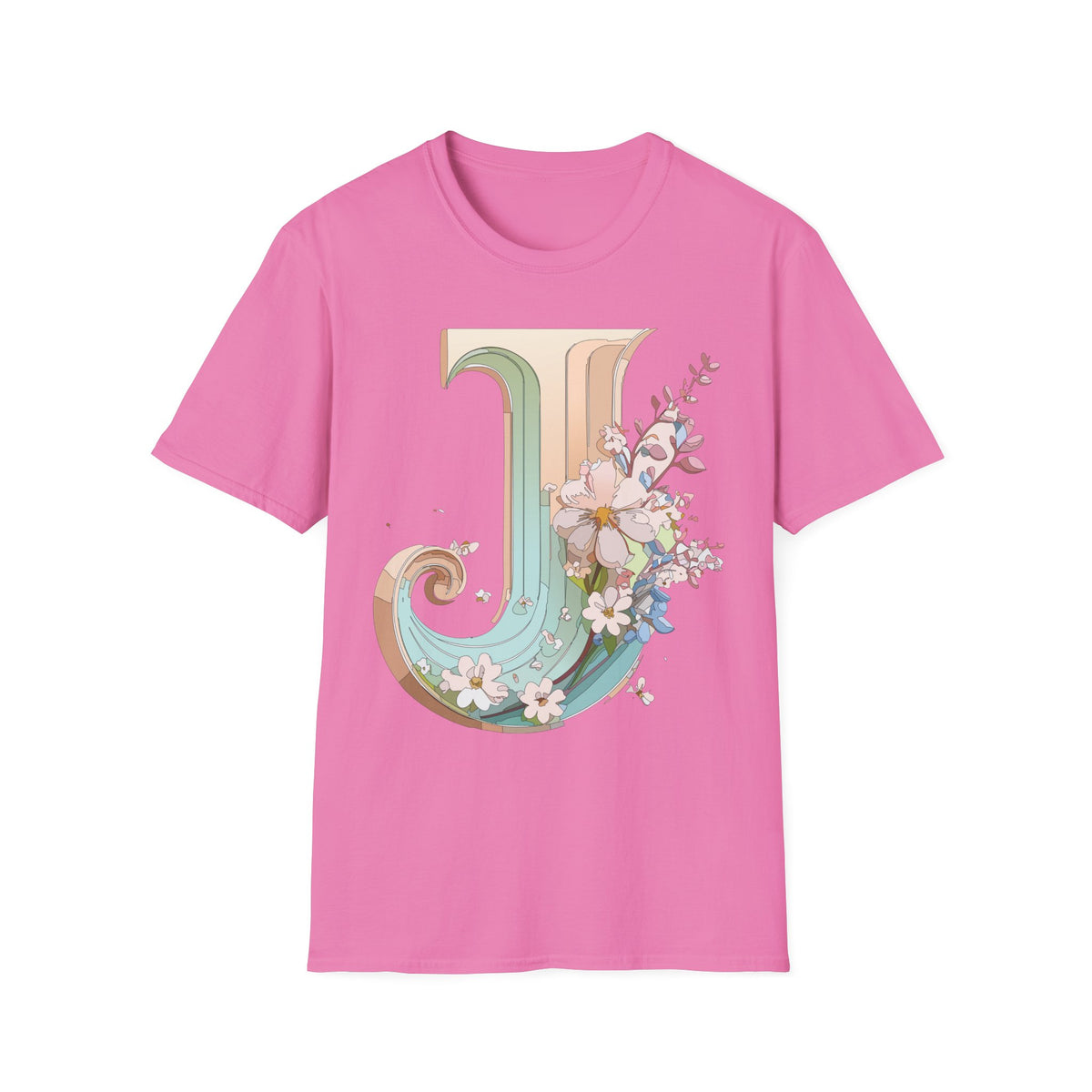 Floral Letter J monogram T-Shirt | Vintage pastel initial tee