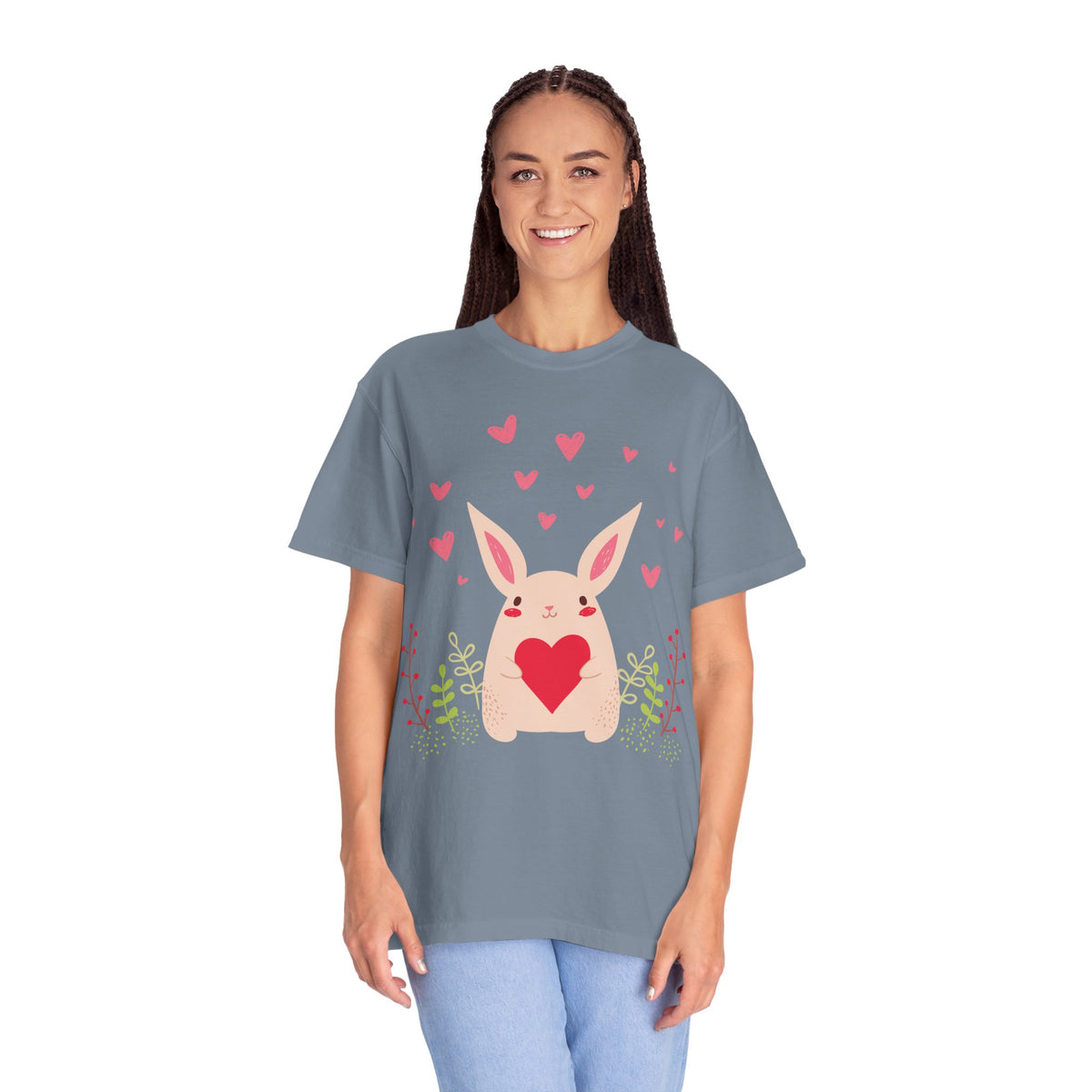 Easter Bunny Heart T-Shirt, Tee Shirt with Easter Signature, T Shirt with Easter Prints, Tee Shirt with Easter Design
