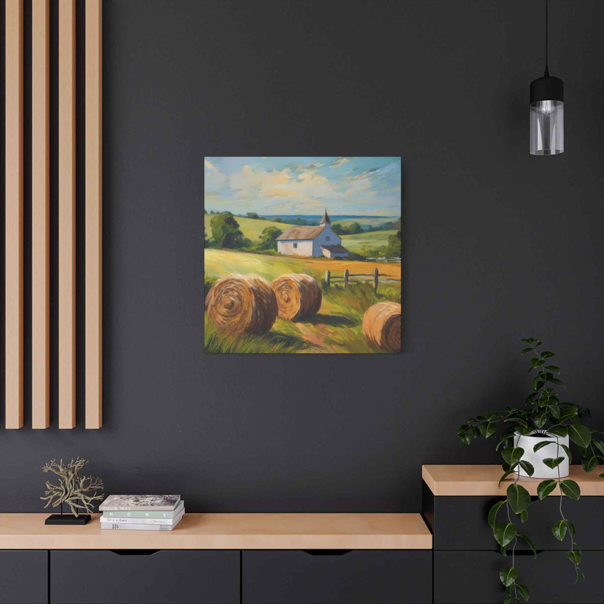 Countryside Print Canvas, Oil Paint Print 20x20, 24x24, 30x30, 32x32, 36x36 Art Design Print Pine-Wood Inner Frame MC-49