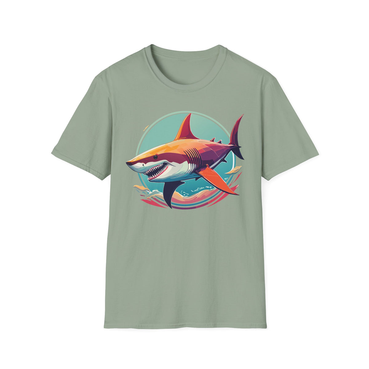 Colorful Great White Shark Illustration T-Shirt | Ocean Retro Graphic