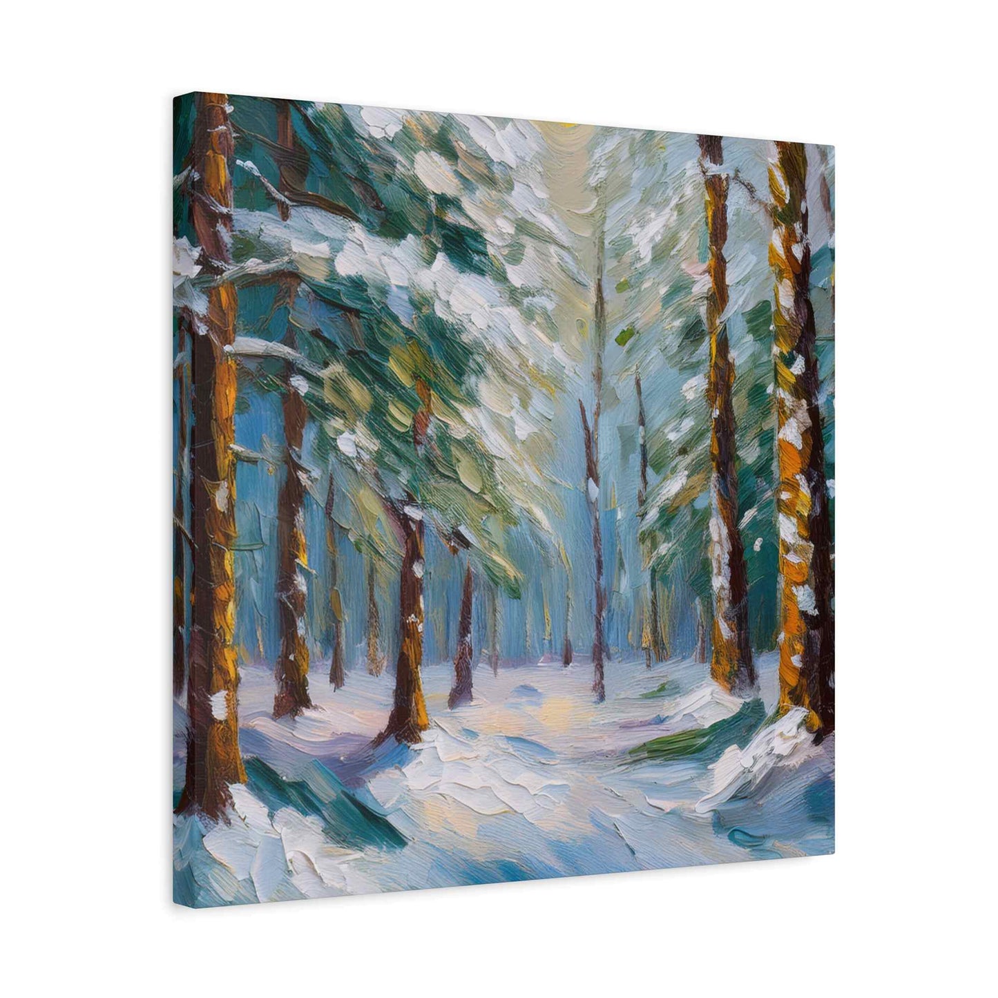 Snow Forest Print Canvas, Oil Paint Print 20x20, 24x24, 30x30, 32x32, 36x36 Art Design Print Pine-Wood Inner Frame MC-81