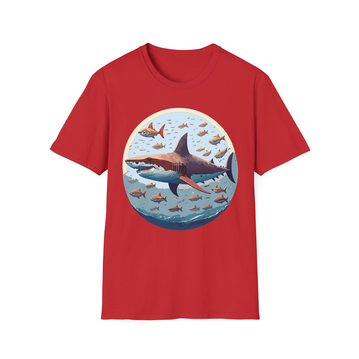 Great White Shark Circle Illustration T-Shirt | Ocean Fish Scene