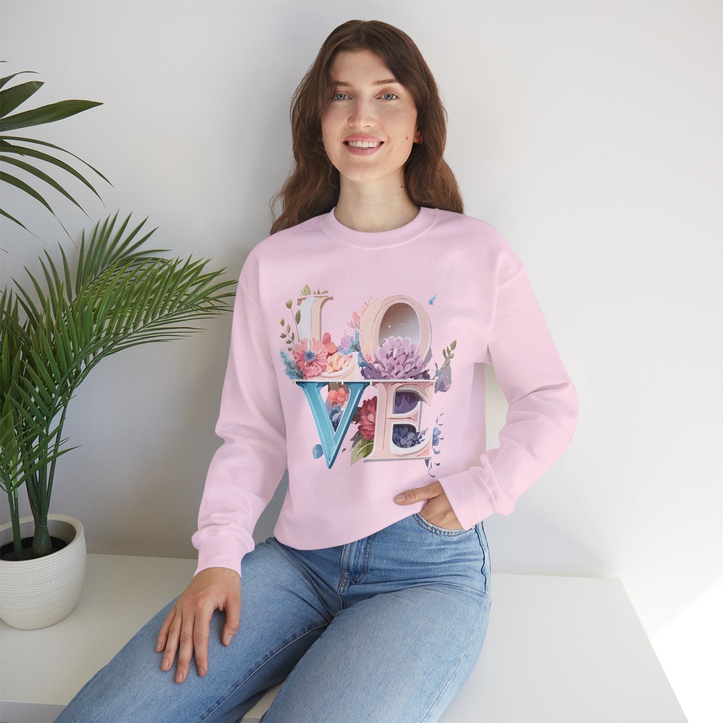 Floral Love Sweatshirt Valentines Day Sweatshirt Love Flower Unisex Crewneck Sweatshirt
