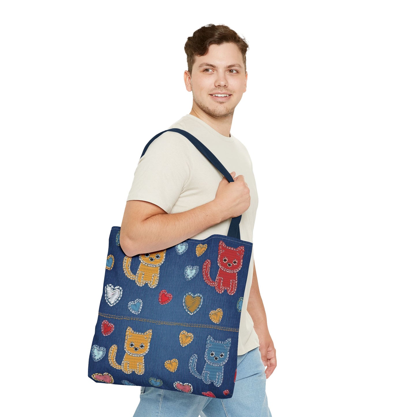 Love Day Graphic Design Denim Fabric Imitation Print Unisex Canvas Bag POLY 3 Sizes Tote Bag 201-4