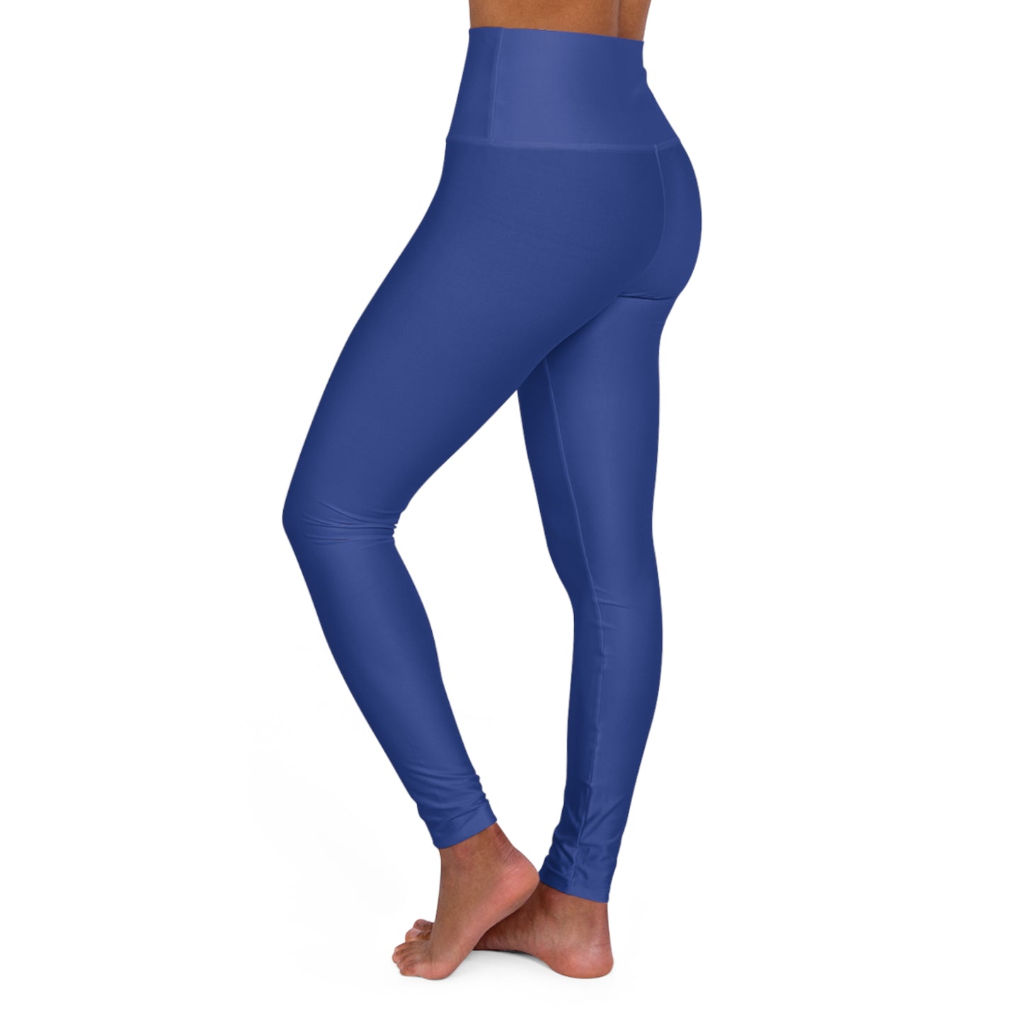 High-Waisted French Blue Yoga Leggings Women's Seamless Poly-Span Solid Blue Stretch Yoga Pants