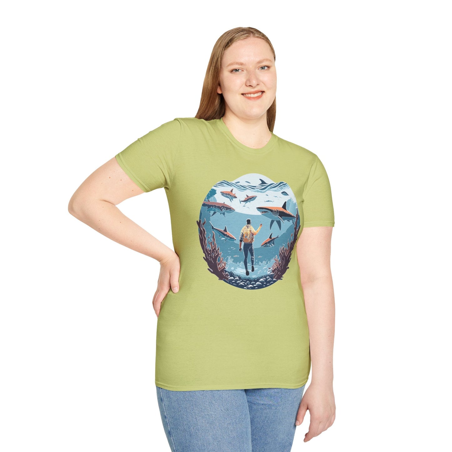 Ocean Theme Unisex Softstyle T Shirt 64000 Cotton Tee With Ocean Art Design Breathable