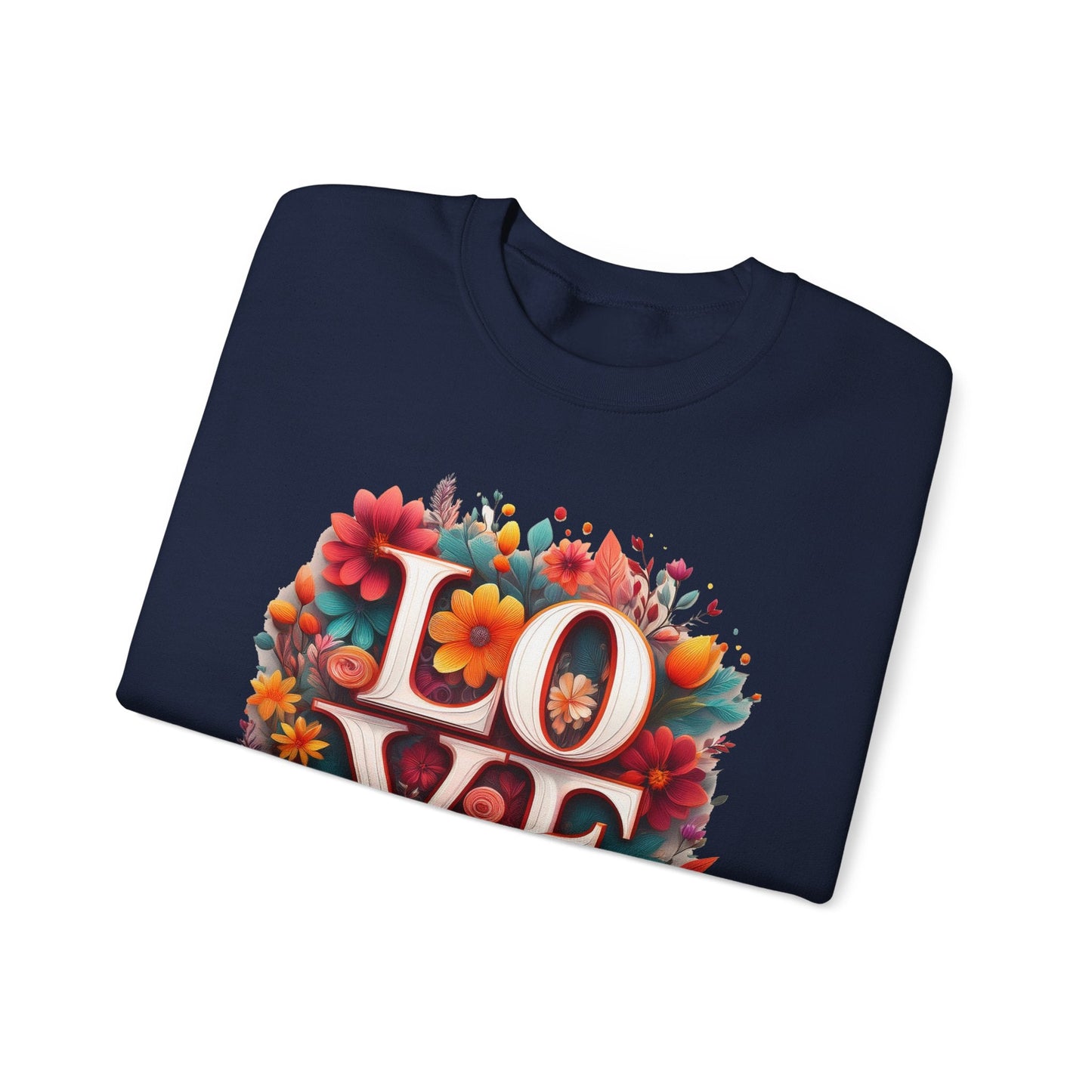 Floral Love Valentines Day Sweatshirt Unisex Heavy Blend Crewneck 50/50 Cotton Polyester Gildan 18000