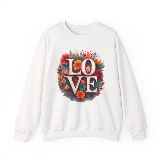 Floral Love Valentines Day Sweatshirt Unisex Heavy Blend Crewneck 50/50 Cotton Polyester Gildan 18000