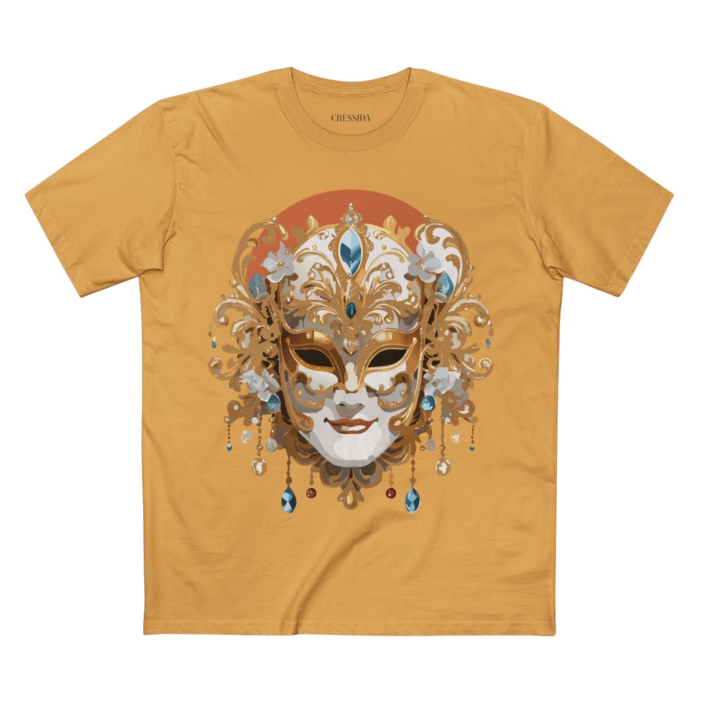 Carnival Mask Graphic T-Shirt Unisex 100 Cotton With Antique Gold Art Design Tee 2