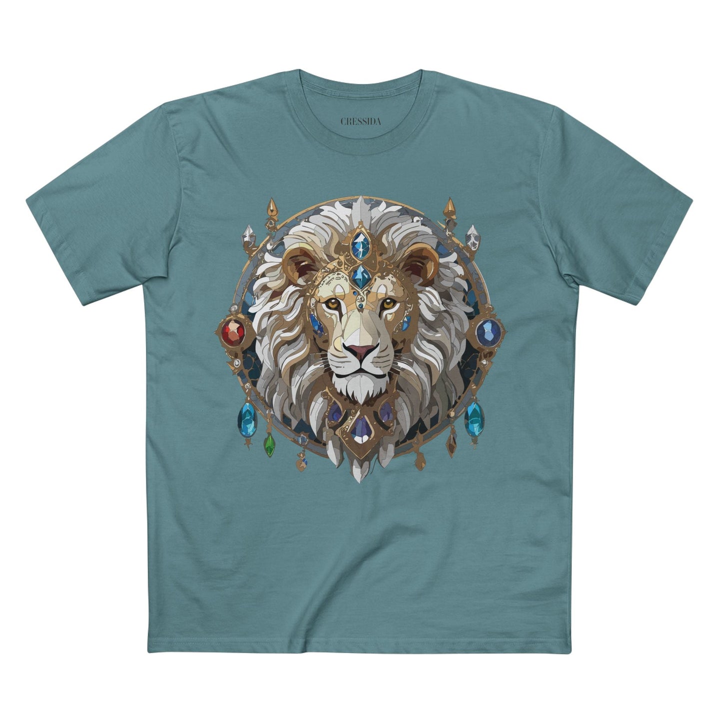 Lion Graphic Unisex 100 Cotton Tee With Unique Animal Golden Medallion Art Design 57