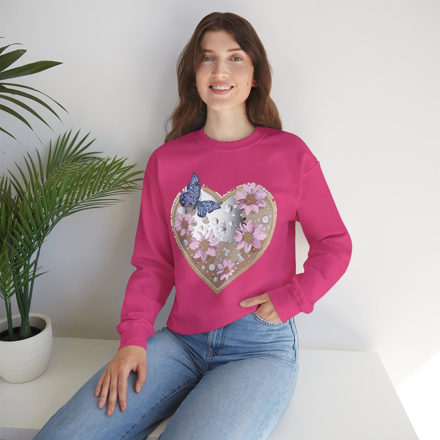 Floral Heart Love Sweatshirt For Valentines Day Unisex Heavy Blend Crewneck Sweatshirt