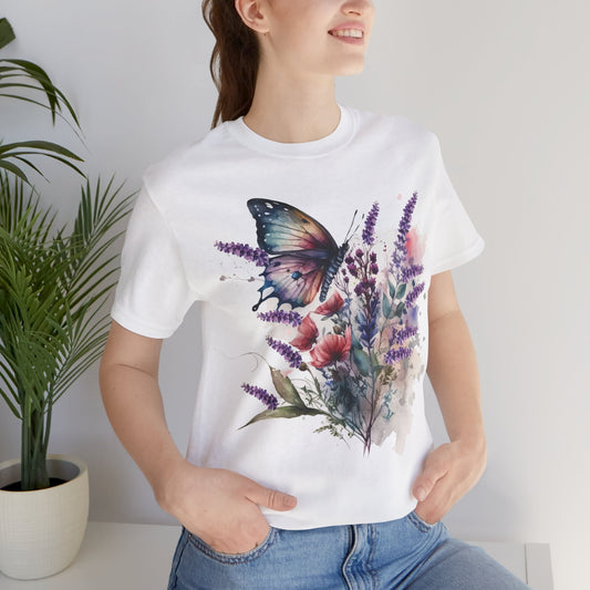 Cotton Tee Shirt with Butterfly Prints