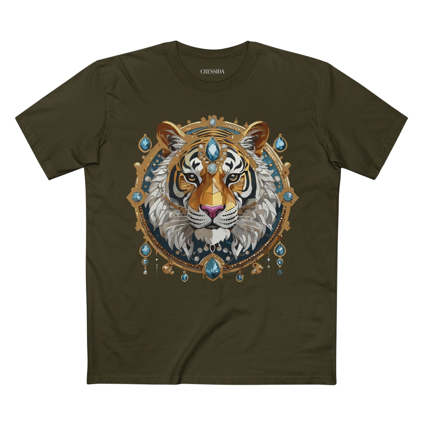 Tiger Graphic Unisex 100 Cotton Tee With Unique Animal Golden Medallion Art Design 51