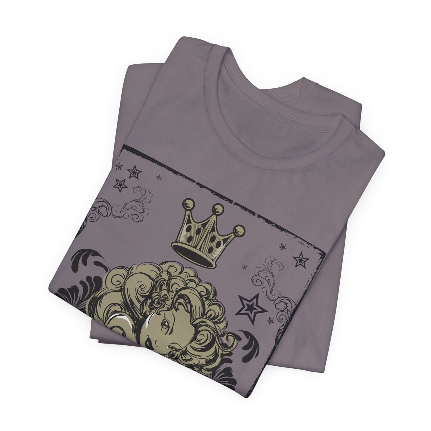 Crown Face Portrait Graphic Tee Vintage Floral Illustration Rock Band T-Shirt
