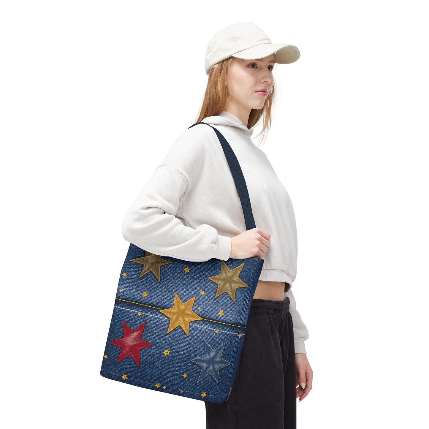 Denim Fabric Imitation Print Unisex Canvas Bag Poly Spun 3 Sizes Tote Bag 181-3
