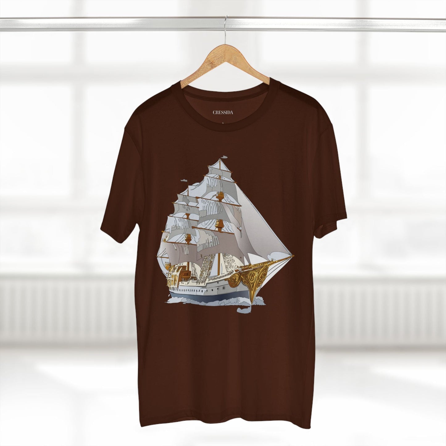 Ship Graphic Unisex 100 Cotton T-Shirt with Gold Frigate Art Design 8