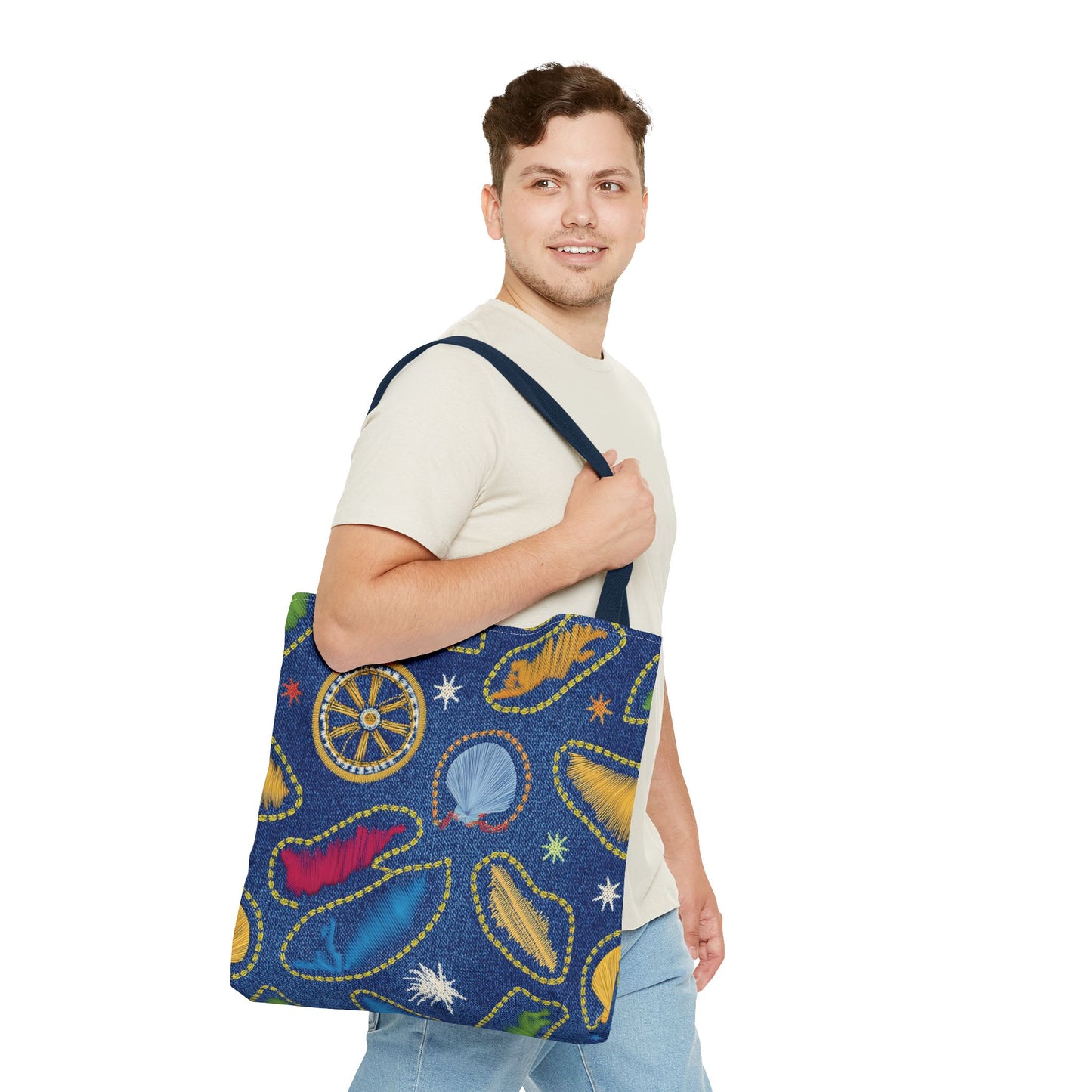 Denim Fabric Imitation Print Unisex Canvas Bag Poly Spun 3 Sizes Tote Bag 182