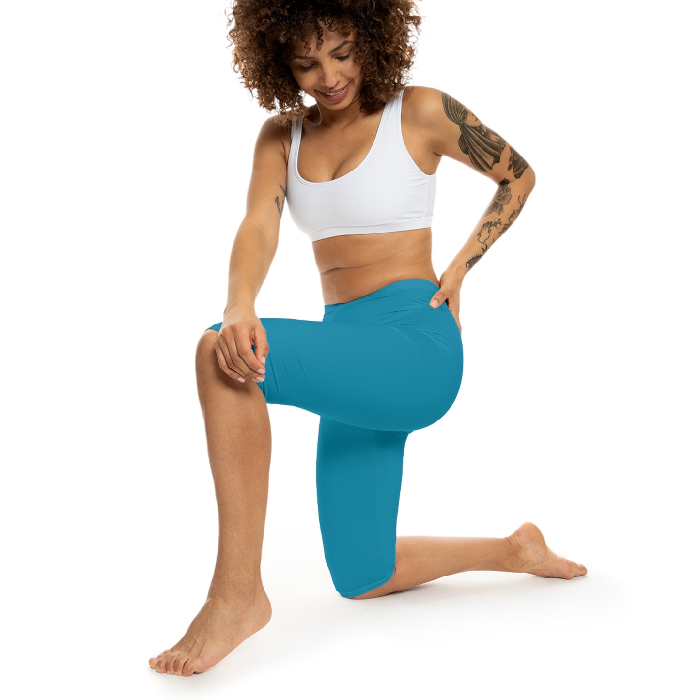 Bon-Blue Color Women's Brushed Suede Poly Span Casual Capri Leggings XS-2XL