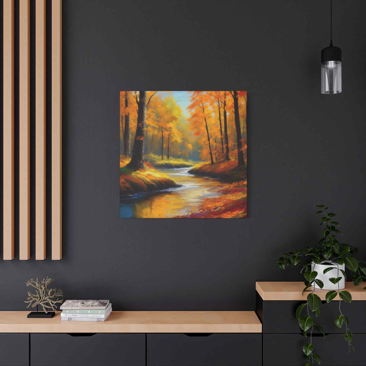 Fall Forest Print Canvas, Oil Paint Print 20x20, 24x24, 30x30, 32x32, 36x36 Art Design Print Pine-Wood Inner Frame MC-99