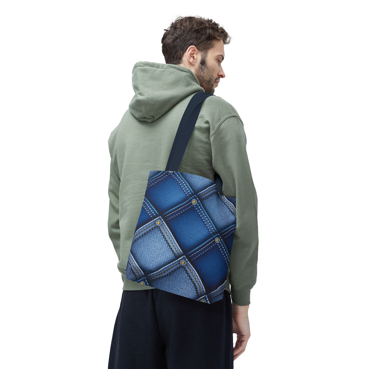 Denim Fabric Imitation Print Unisex Canvas Bag Poly Spun 3 Sizes Tote Bag 116