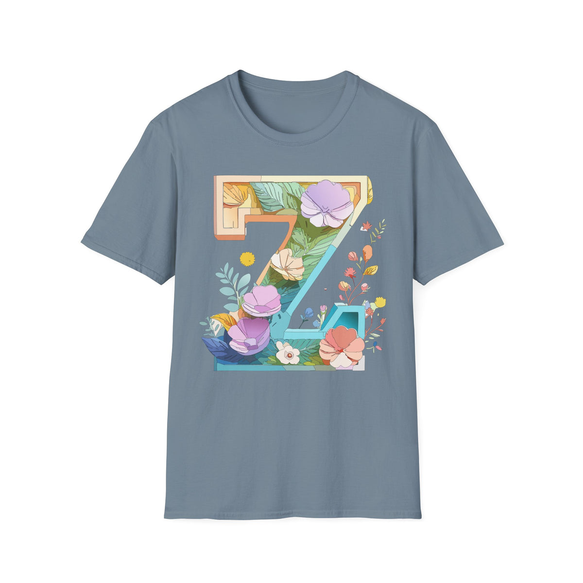 Floral Number 7 T-Shirt | Botanical Letter 7, Flower Initial Tee