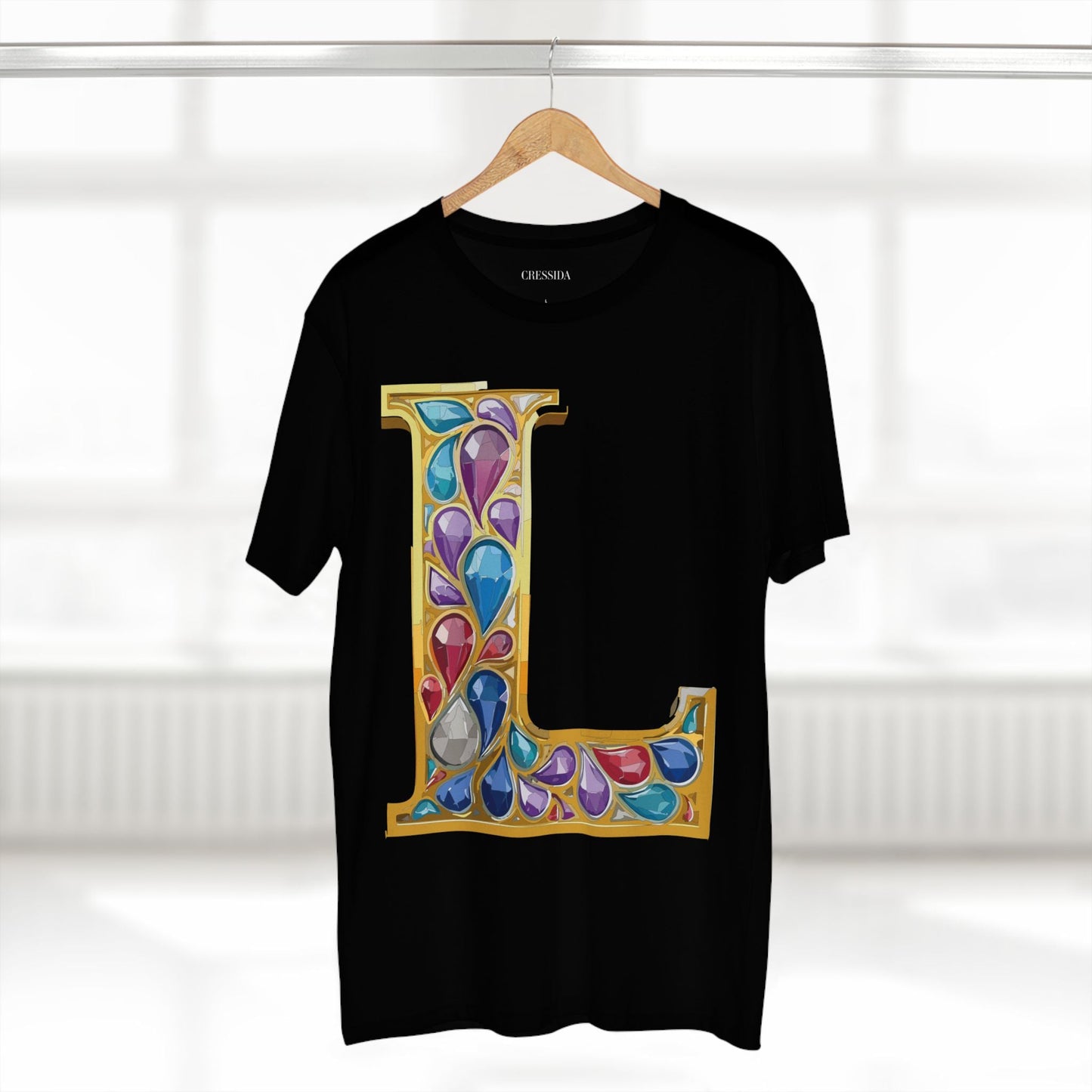 Letter L Graphic Design Tee Unisex 100 Cotton With Antique Gold Letters Artwork T-Shirt