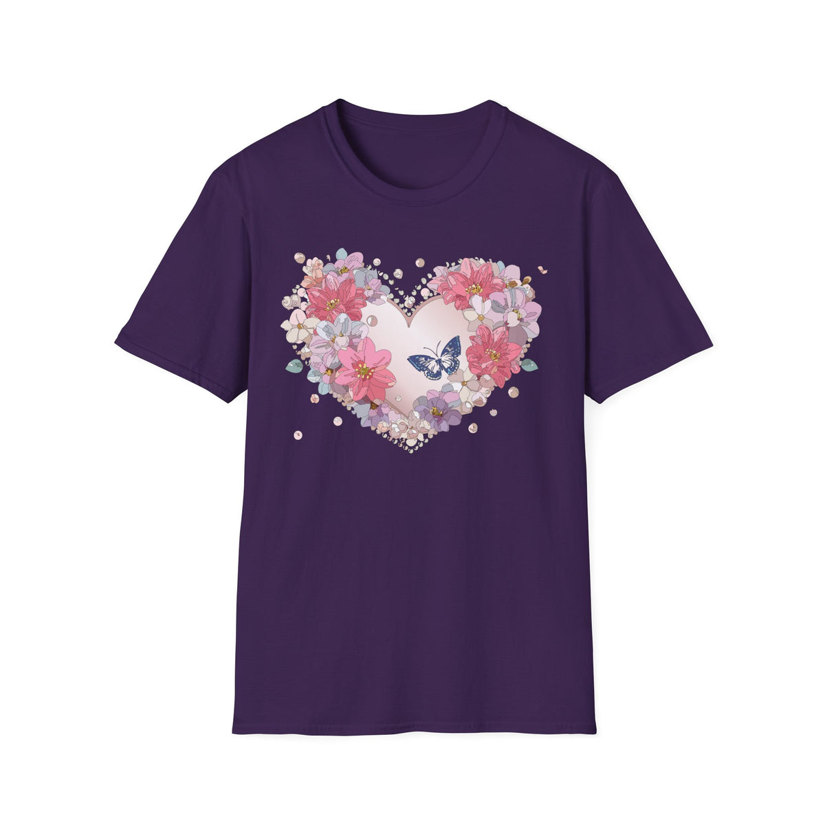 Floral Heart with Butterfly T-Shirt | Pink Flower Heart Tee