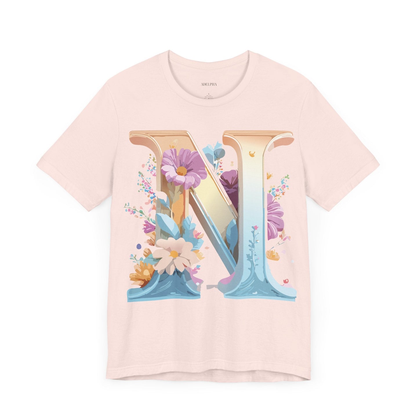 Letter N Shirt Graphic Tee Unisex Jersey Short Sleeve Vintage Style Adelpha Art Design