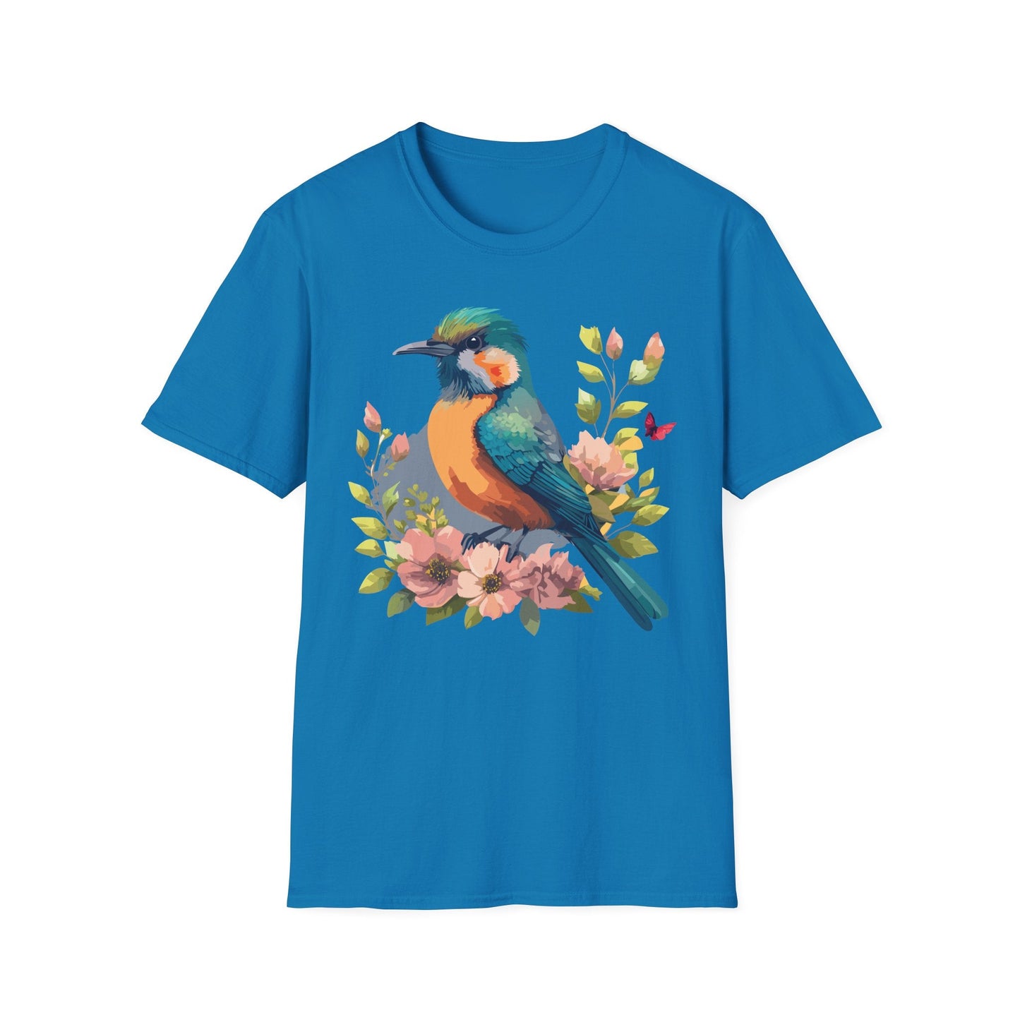 Floral Bird T Shirt Unisex Softstyle Tee 100 Percent Ring Spun Cotton Animal Print