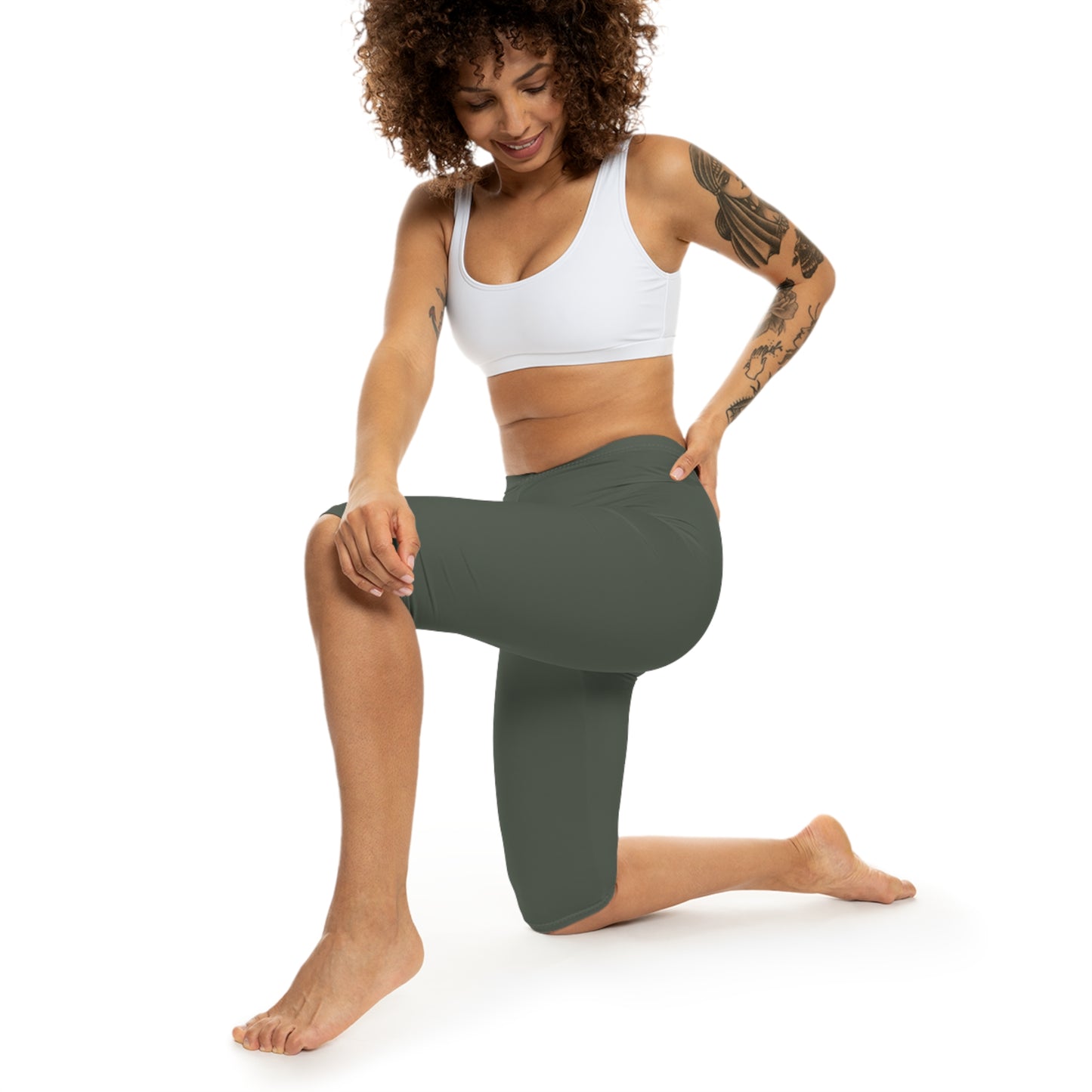 Ebony Color Women's Brushed Suede Poly Span Casual Capri Leggings XS-2XL