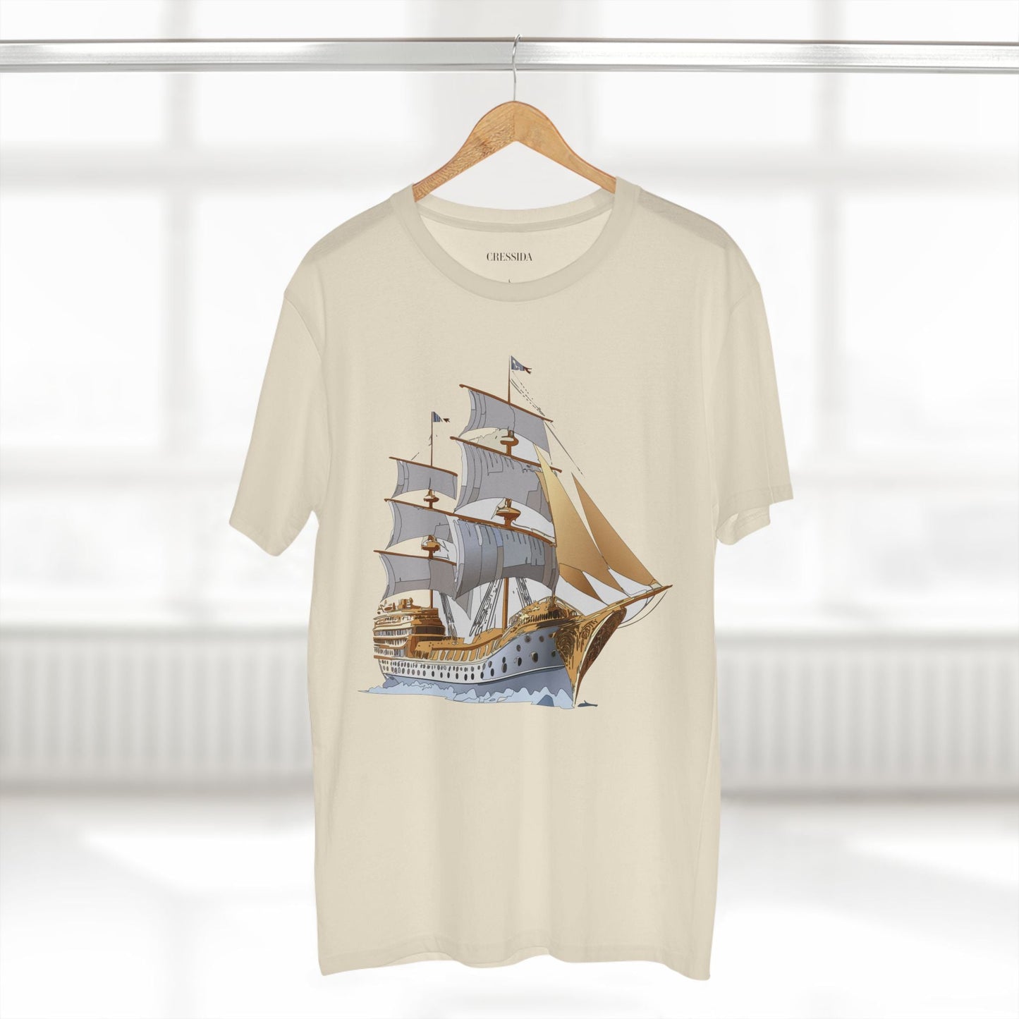 Ship Graphic Unisex 100 Cotton T-Shirt with Gold Frigate Art Design 7