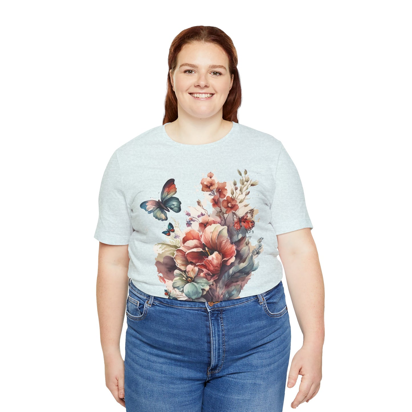 Cotton Tee Shirt with Butterfly Prints