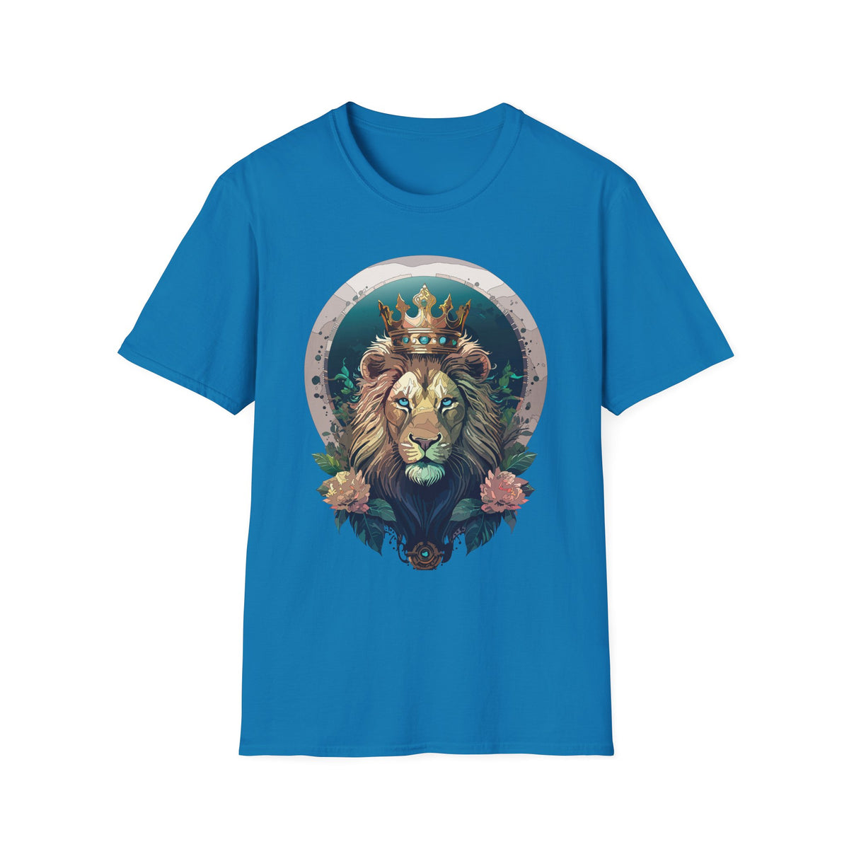 Crowned Lion Portrait T-Shirt | Regal King Lion Graphic Tee - Unisex 100 Cotton Gildan 64000