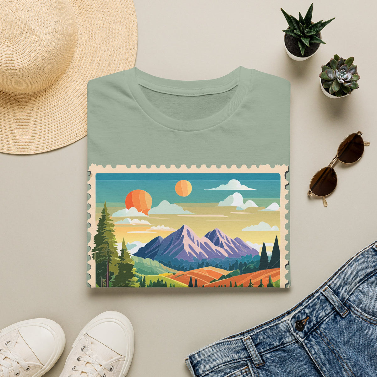 Vintage Mountain Landscape T-Shirt | Sunset Scenic Nature Print