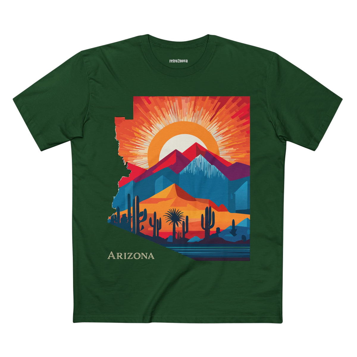 Arizona Desert Sunset Tee | State Silhouette, Cactus Landscape