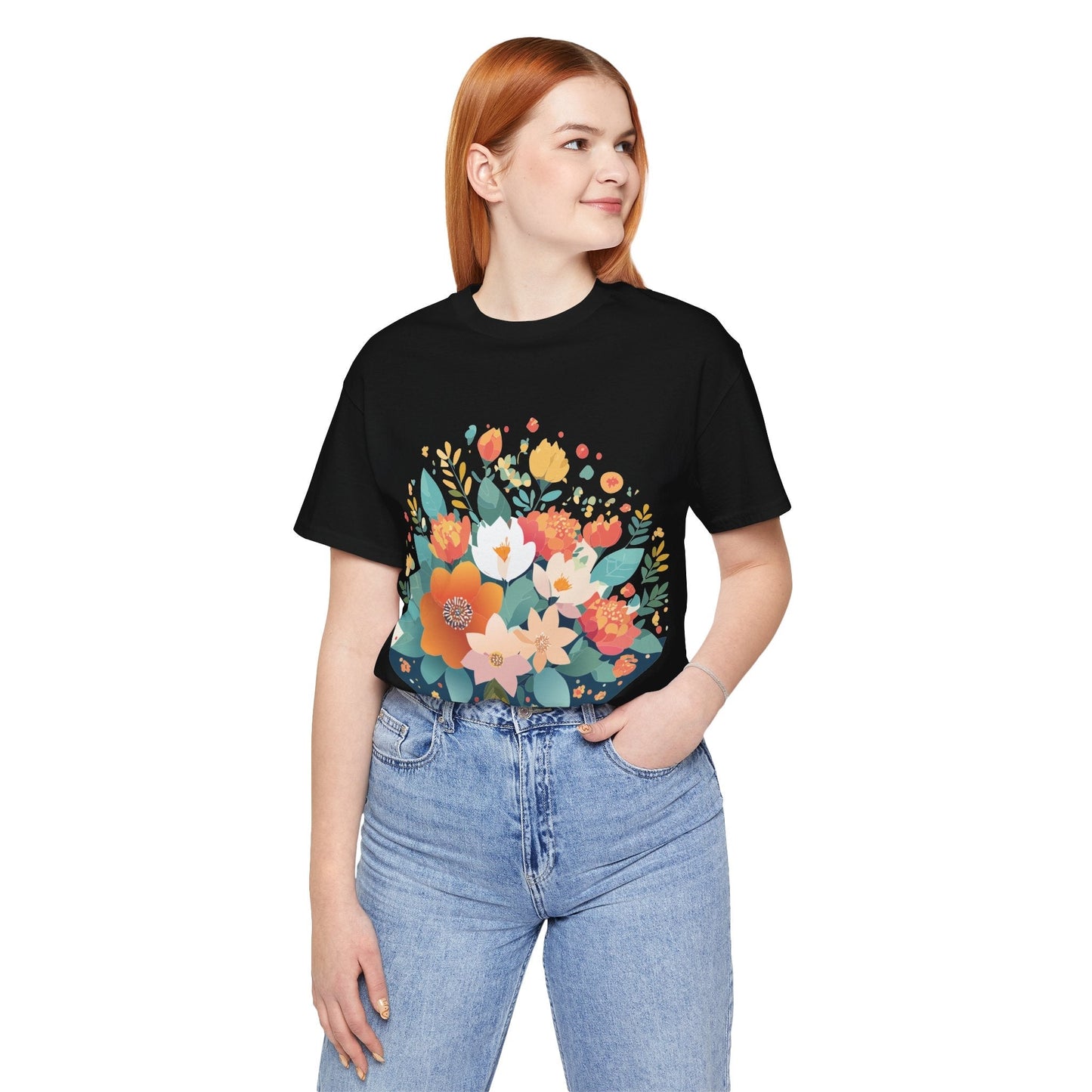 Floral Flowers Shirt Unisex Lightweight Breathable Jersey Tee Floral Pattern Short Sleeve